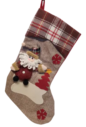 Burlap Christmas Stocking with Snowman, Santa or Reindeer Applique