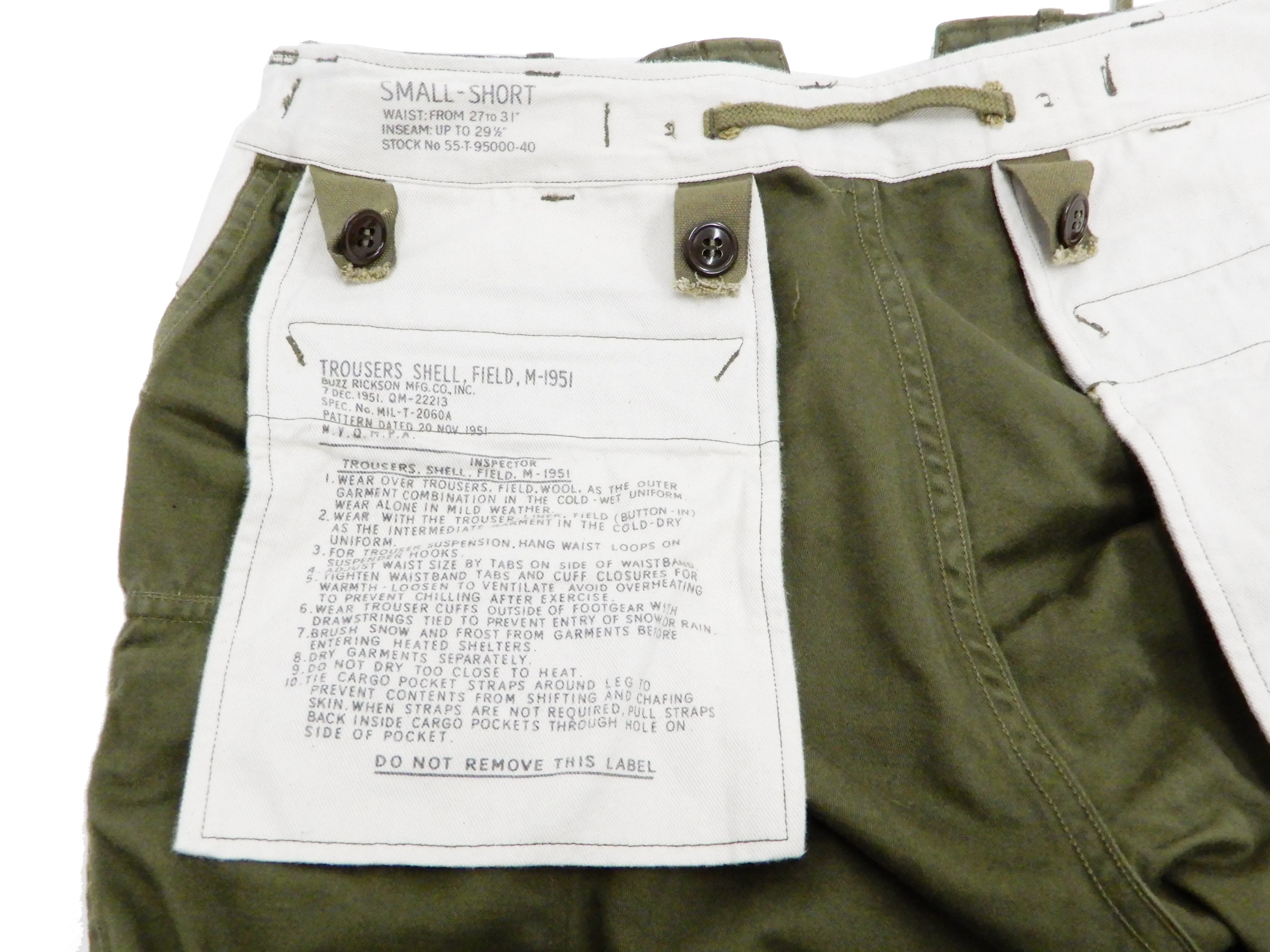 Buzz Rickson Cargo Pants Men's US Army Korean War M-1951 Field Trouser BR41962 Olive