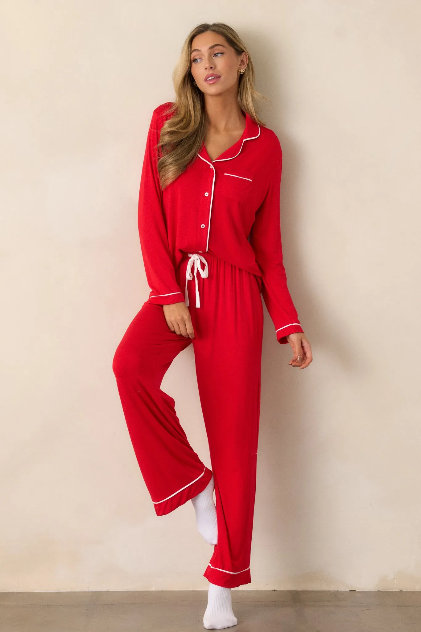 Canopy of Dreams Red Long Sleeve Pajama Top