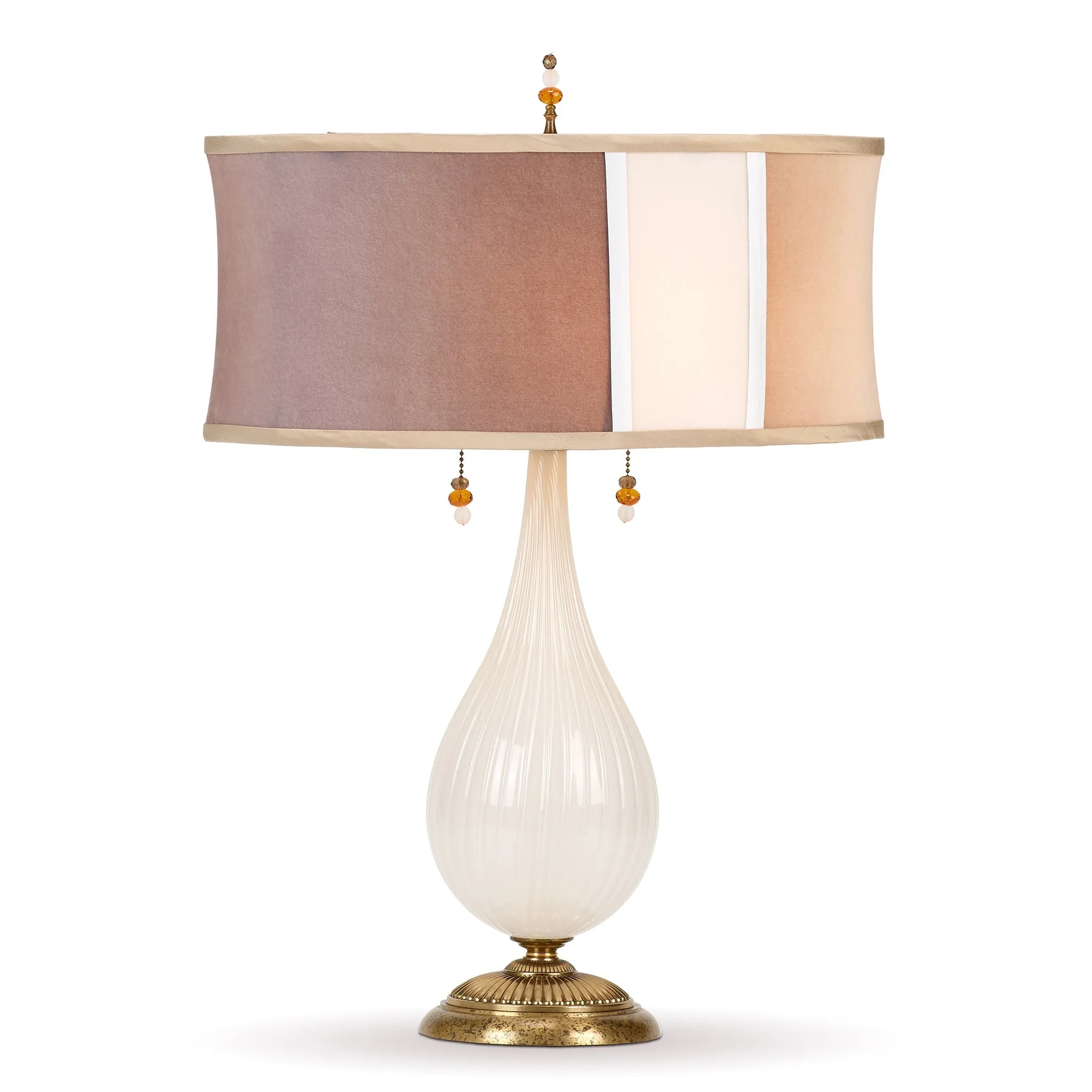 Cara Table Lamp 229AK175 Colors Opaque White Blown Glass Base Latte Coyote and White Kevin O'Brien Velvet Fabrics Shade by Kinzig Design  jpg