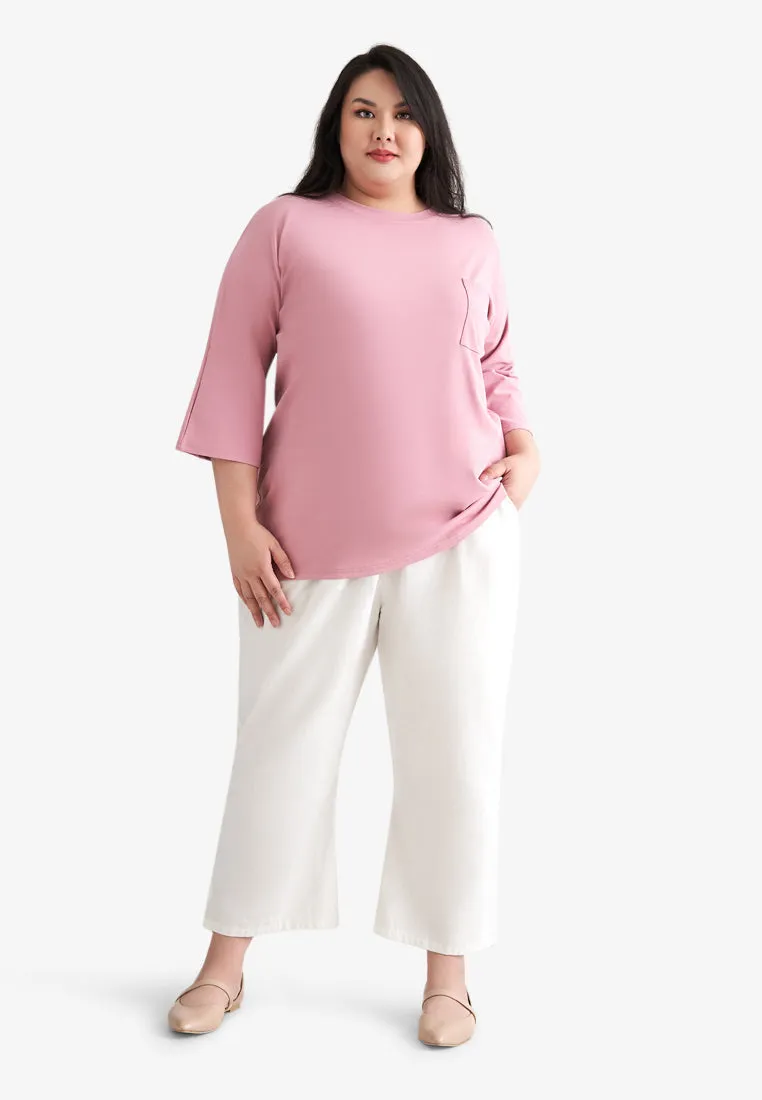 Cavina Cropped Sleeves Cotton Tee - Rose Pink