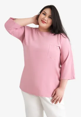 Cavina Cropped Sleeves Cotton Tee - Rose Pink