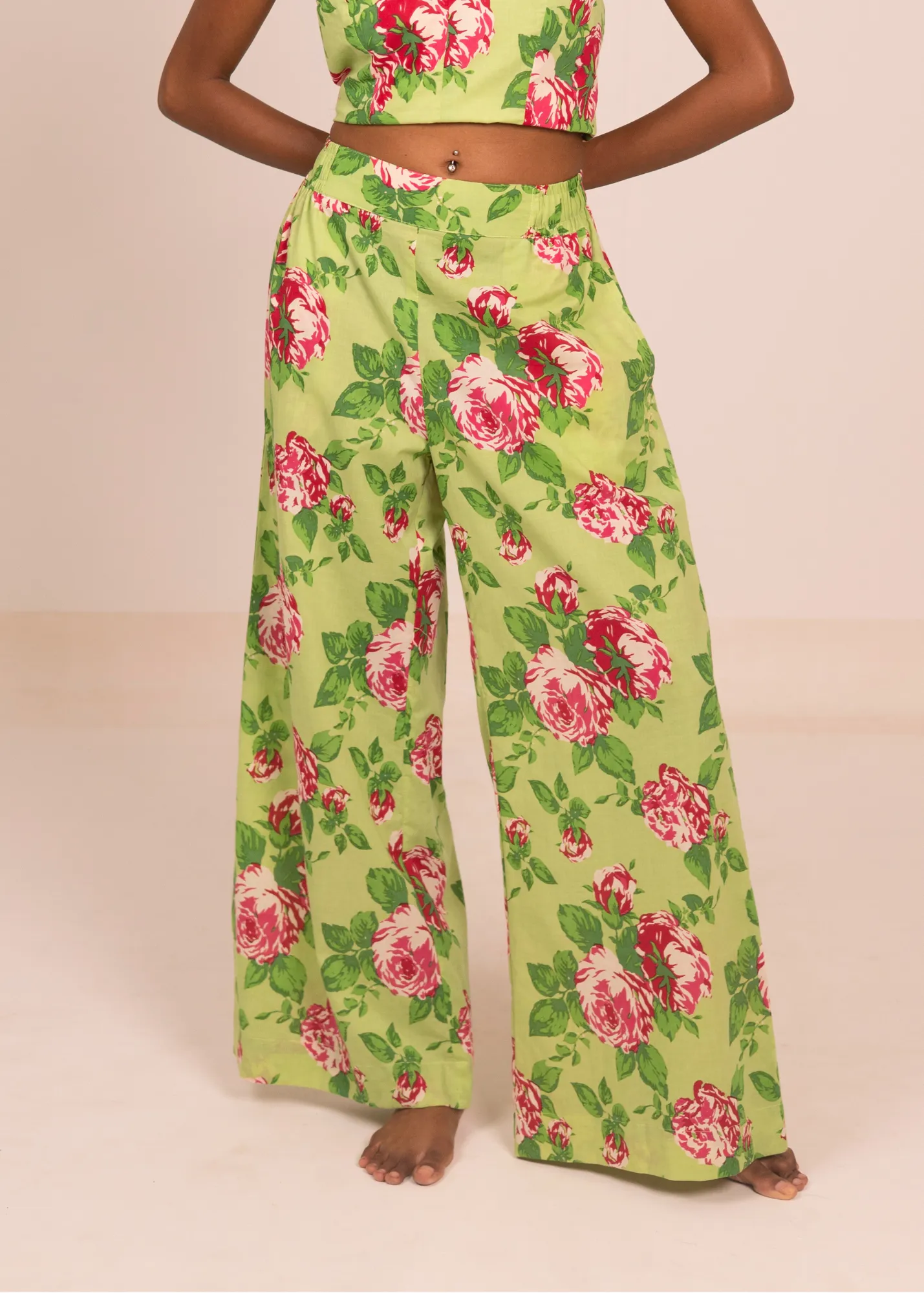 Chhaya Wide Leg Pant - Green Roses