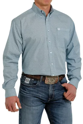 Cinch Men's Teal White Geometric Print Button Down Shirt