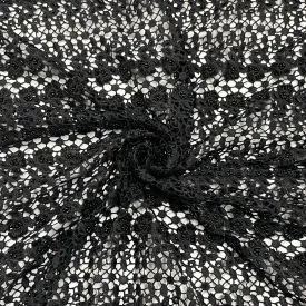 Classic Black Floral Pearl Embroidery Crochet Fabric