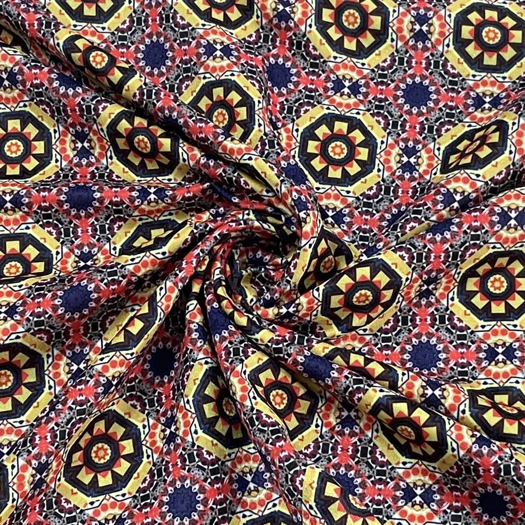 Classic Blue Ajrakh Print Velvet Fabric