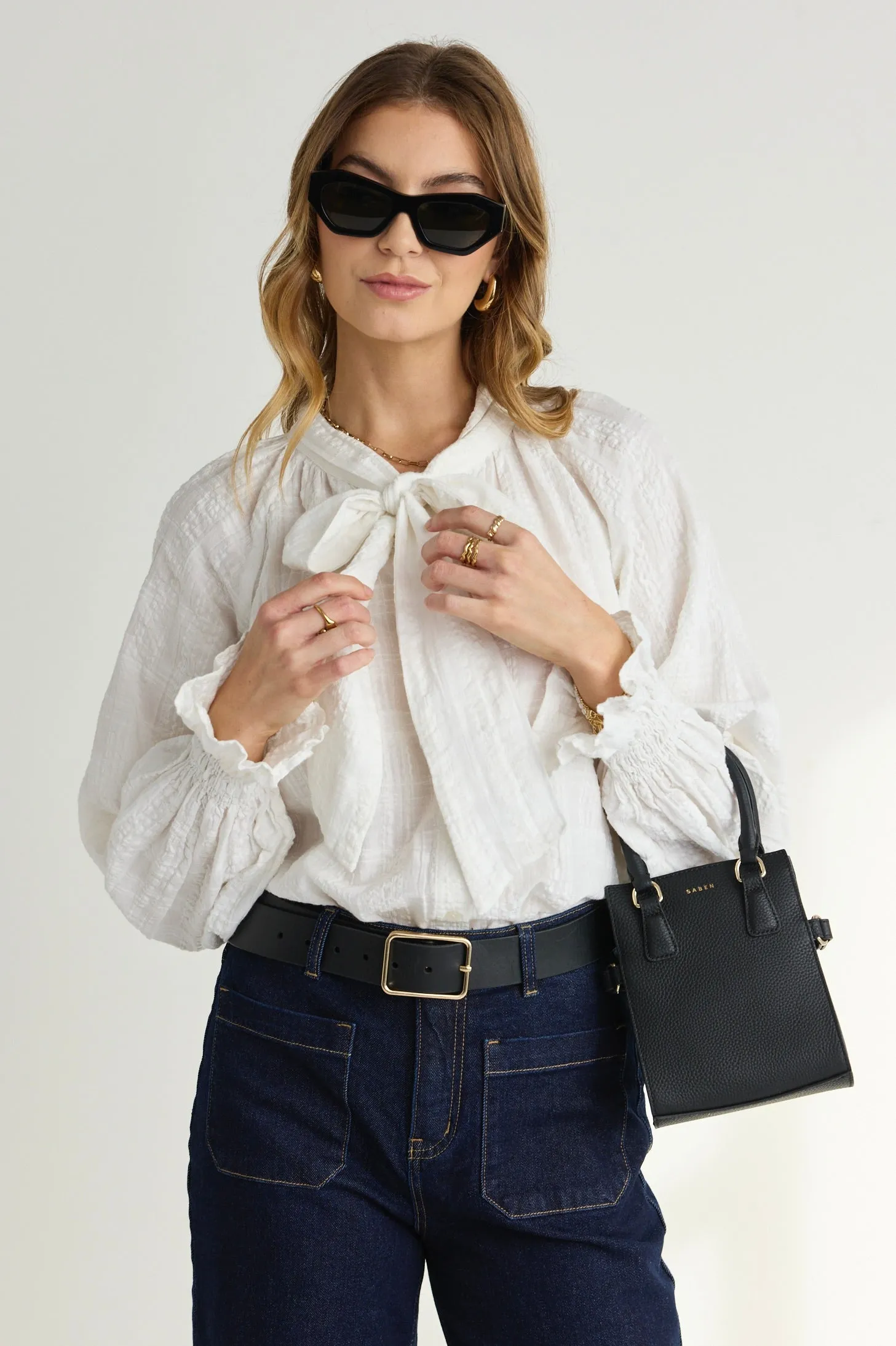 Compassion Ivory Texture Tie Front Blouse