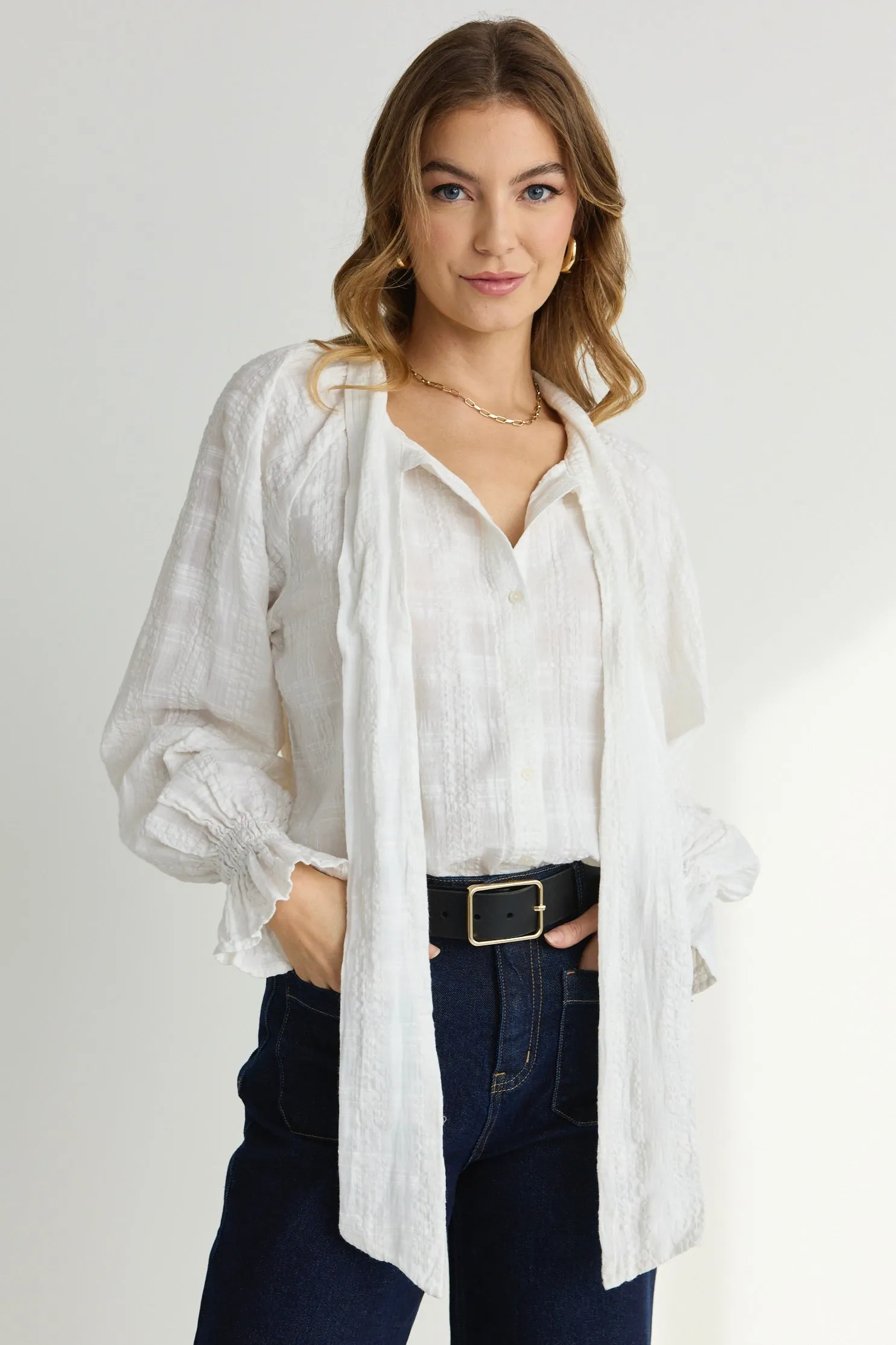 Compassion Ivory Texture Tie Front Blouse