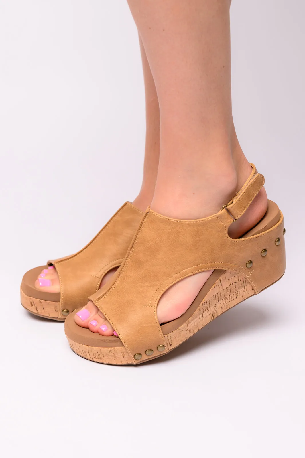 Corkys Footwear - Carley Wedge Sandals in Caramel Smooth