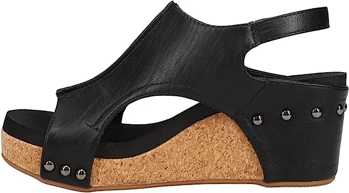 Corkys Women's Carley Wedge Sandal - Black Smooth 30-5316