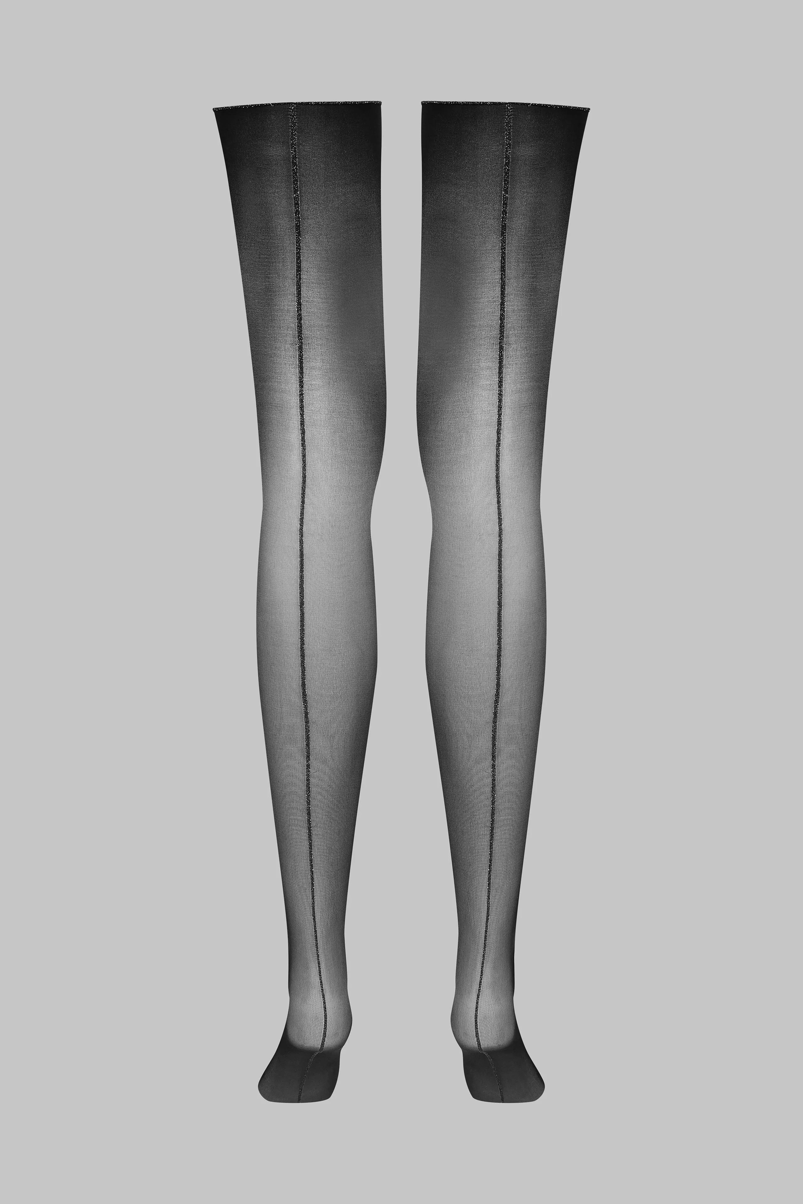 Cut and curled lurex back seamed stockings 20D - Black/Silver - Les Coquetteries