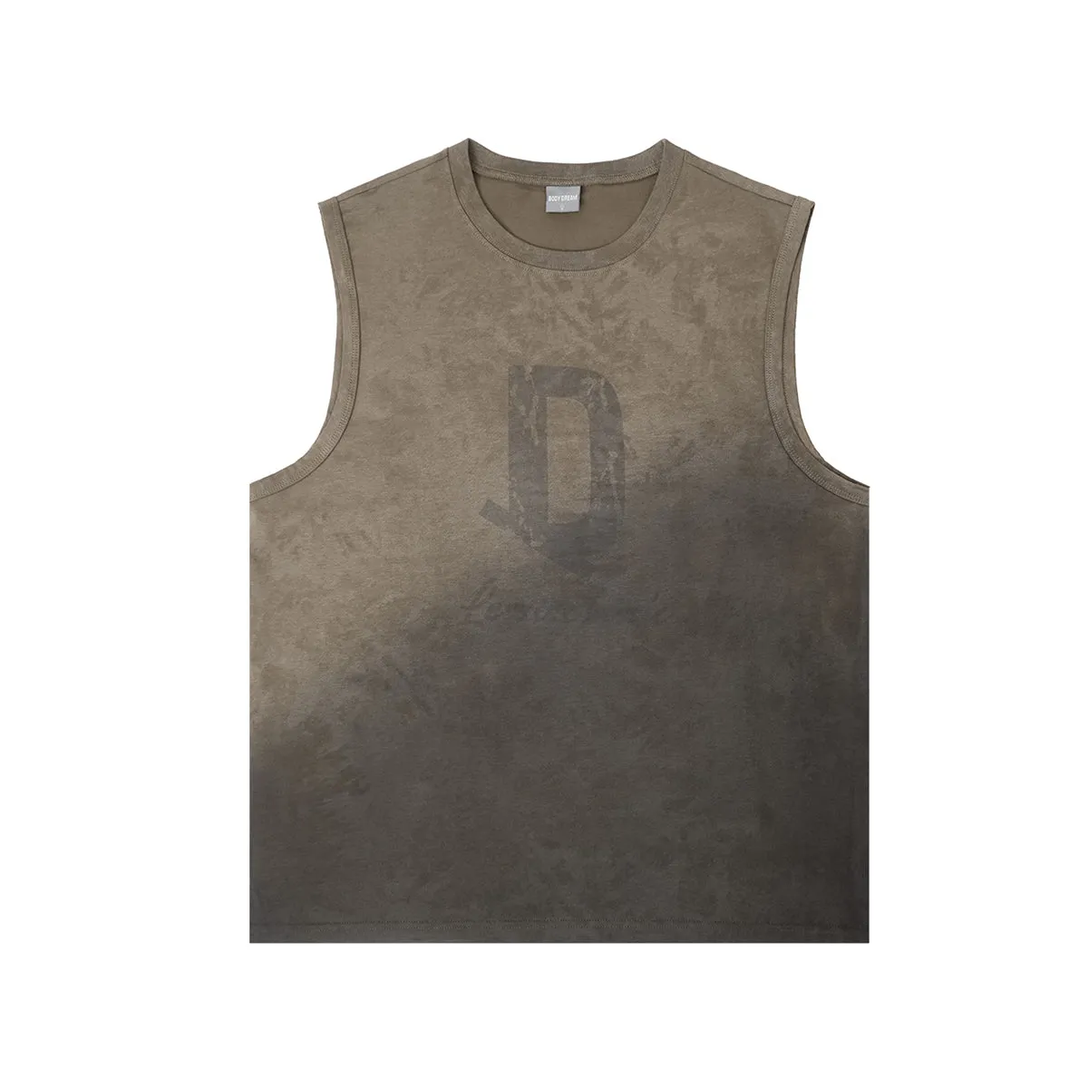 D-letter Printed Irregular Batik-dyed Gradient Khaki Tank Top