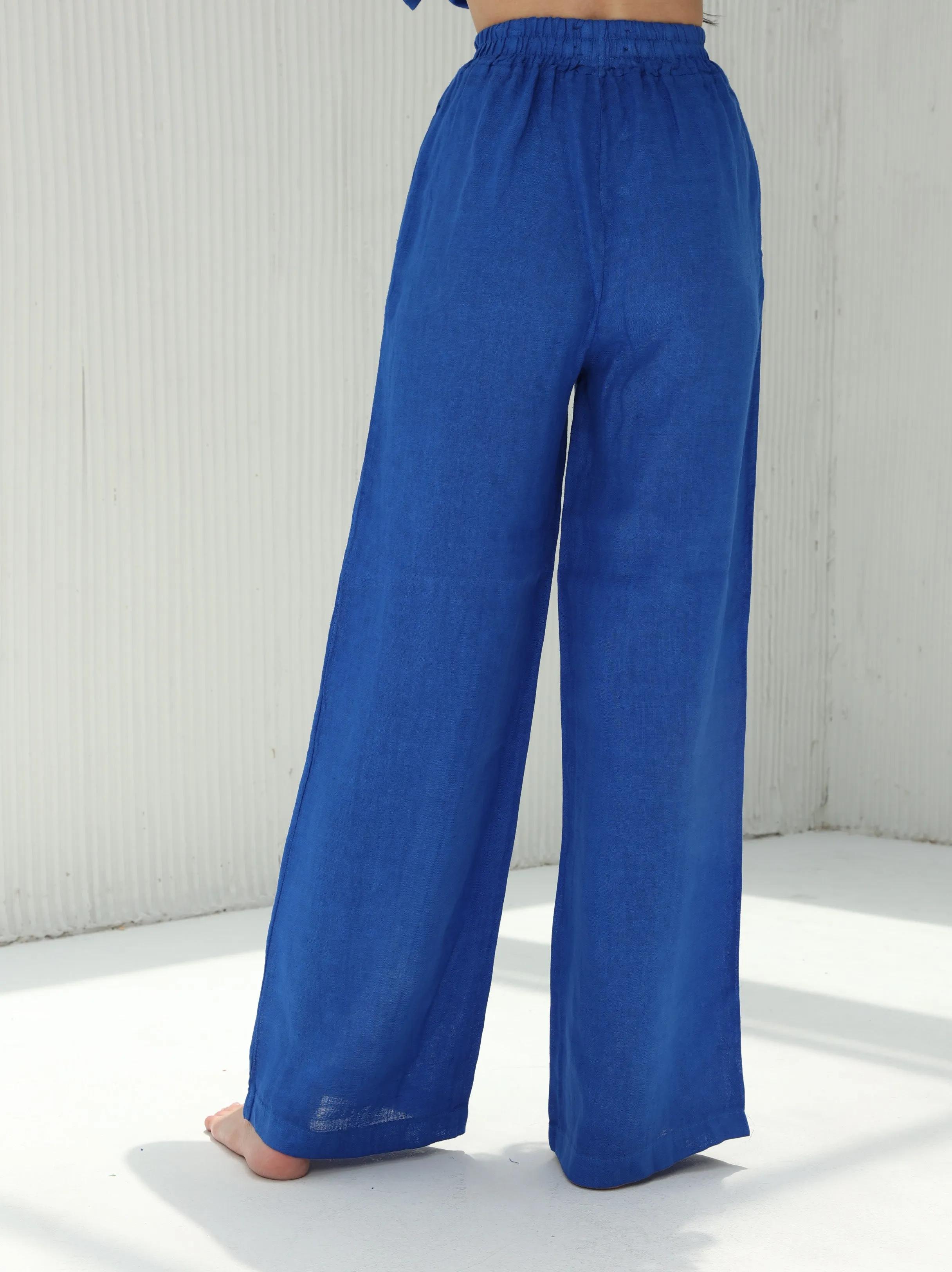 Fia Pure Linen Elasticated Waist Wide-leg Pants