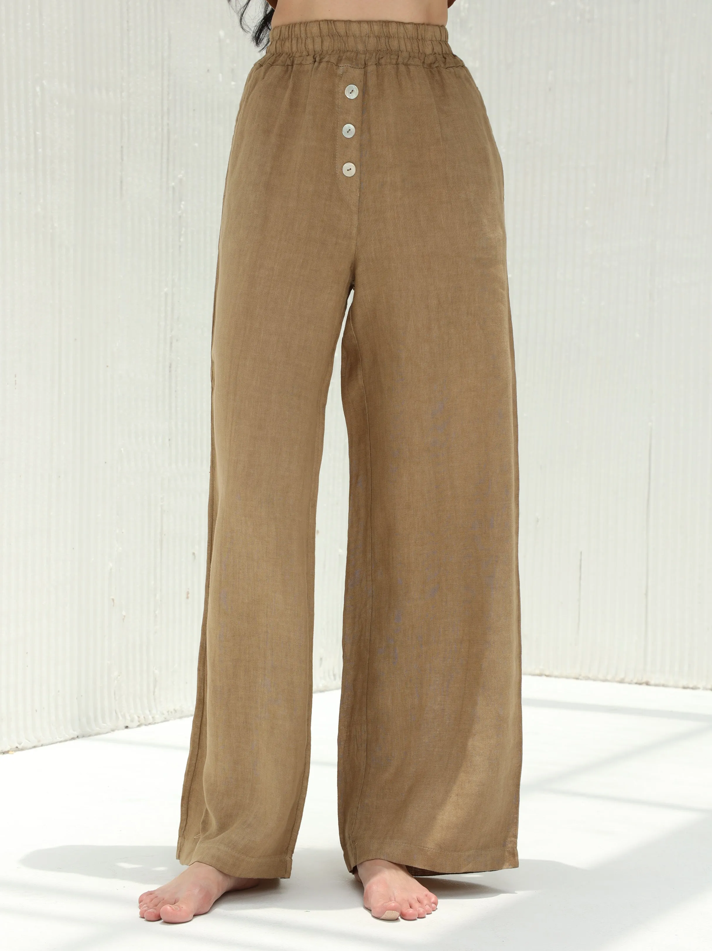 Fia Pure Linen Elasticated Waist Wide-leg Pants