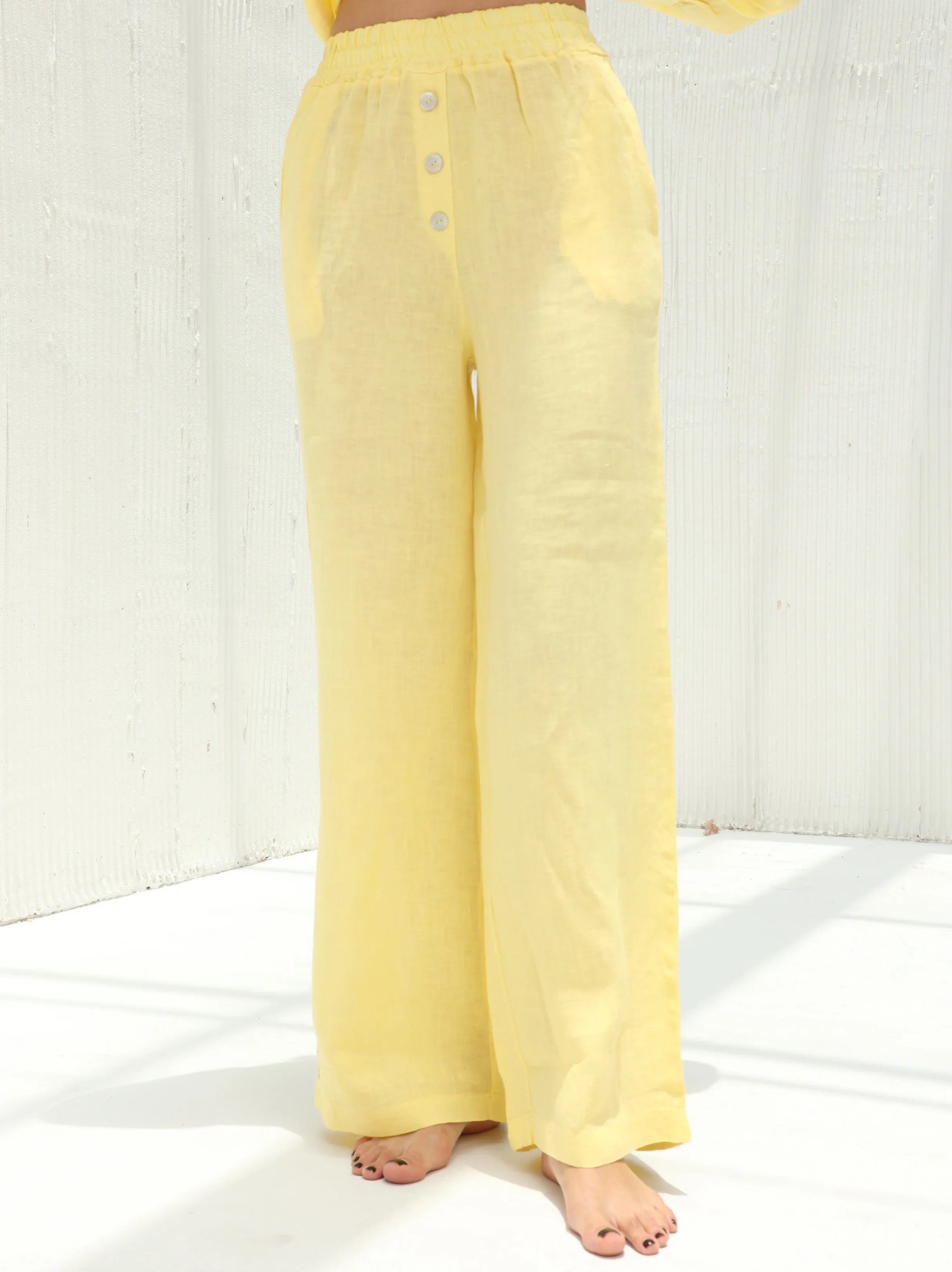 Fia Pure Linen Elasticated Waist Wide-leg Pants