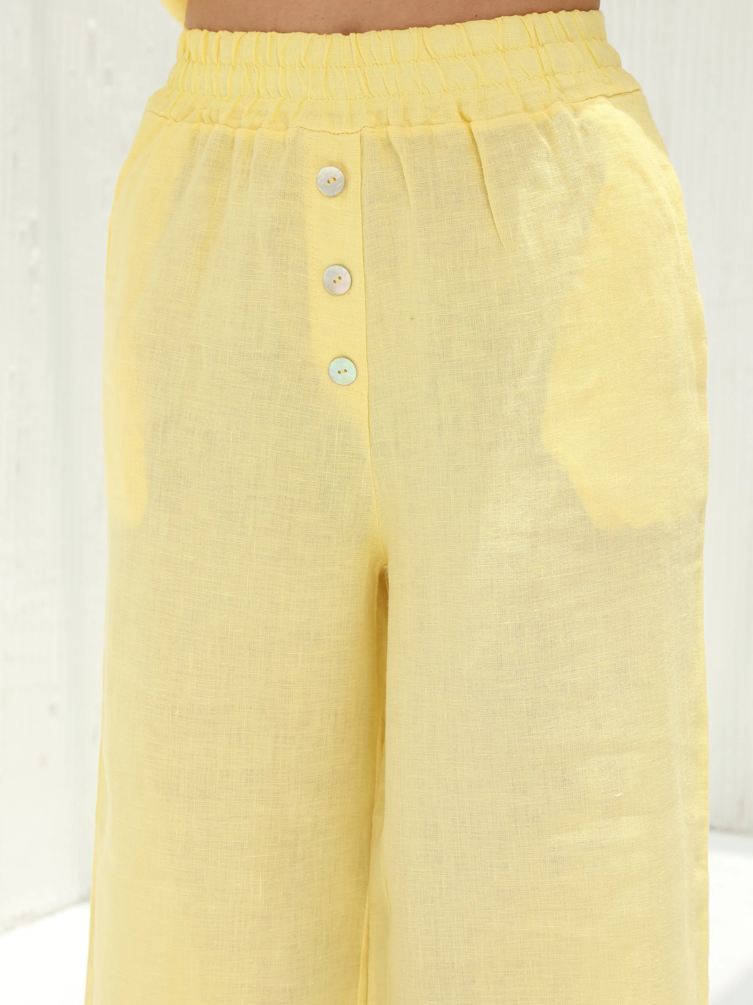 Fia Pure Linen Elasticated Waist Wide-leg Pants