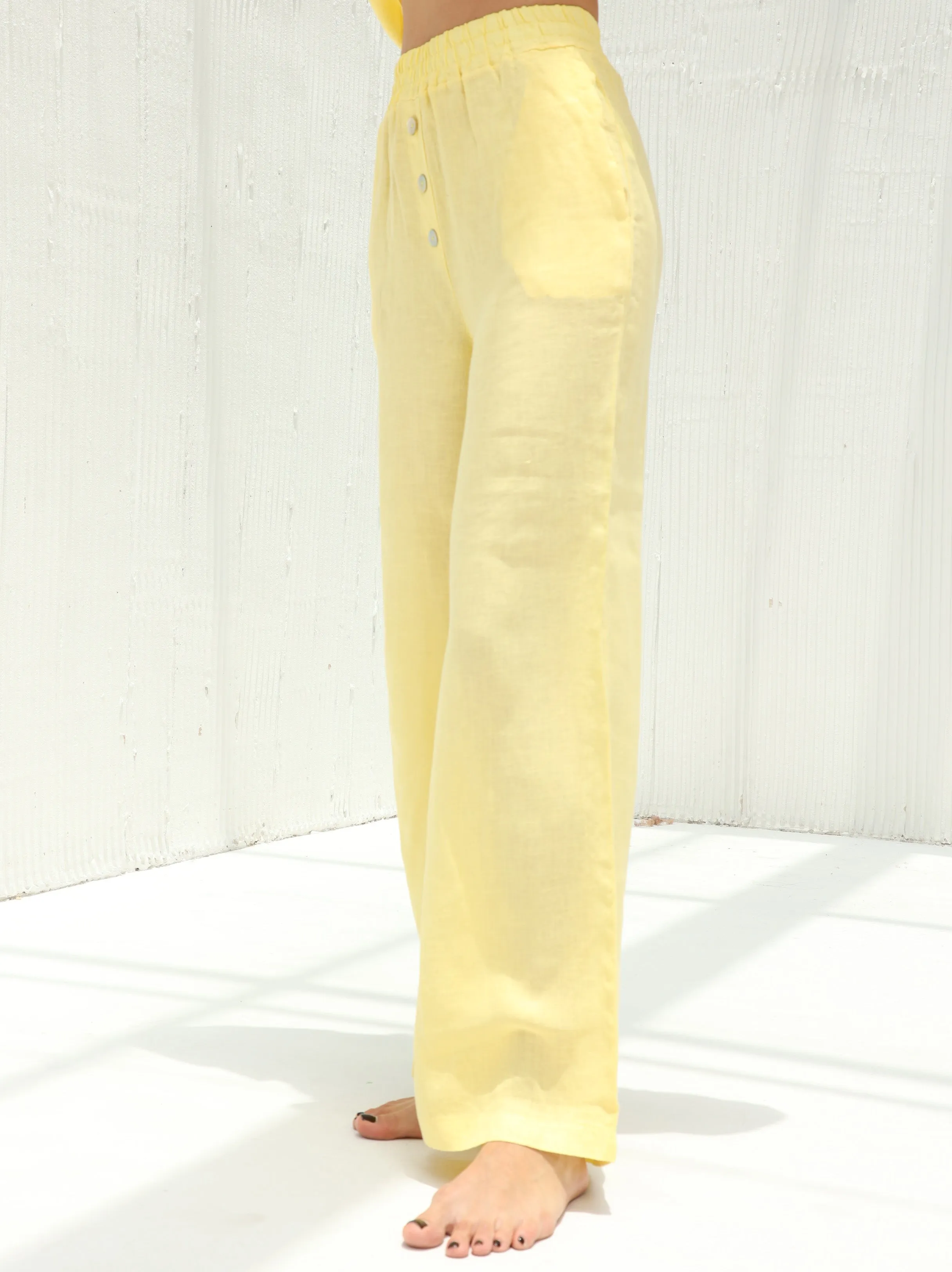 Fia Pure Linen Elasticated Waist Wide-leg Pants