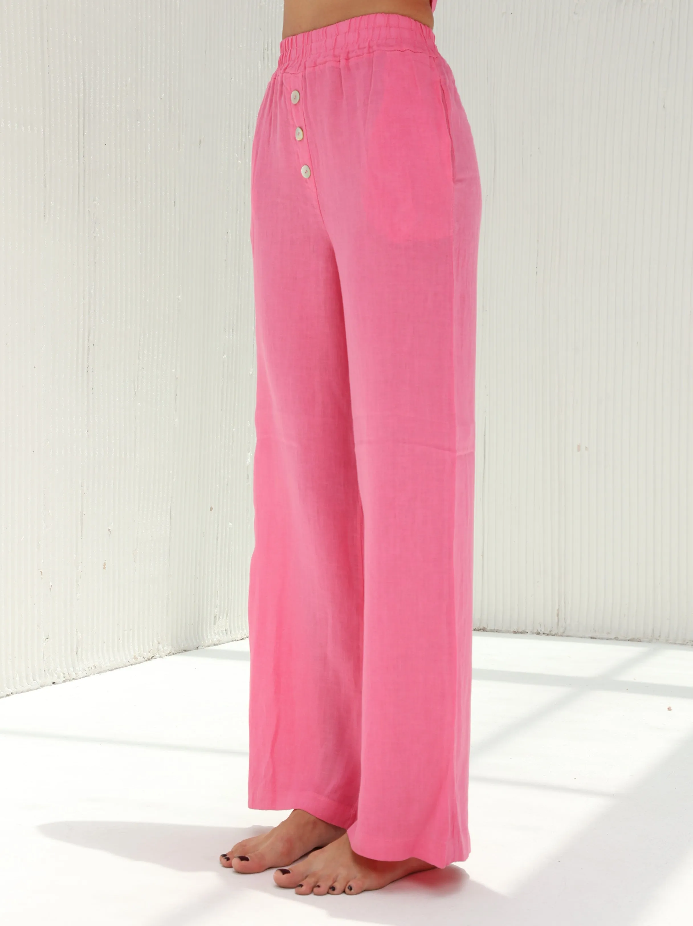 Fia Pure Linen Elasticated Waist Wide-leg Pants