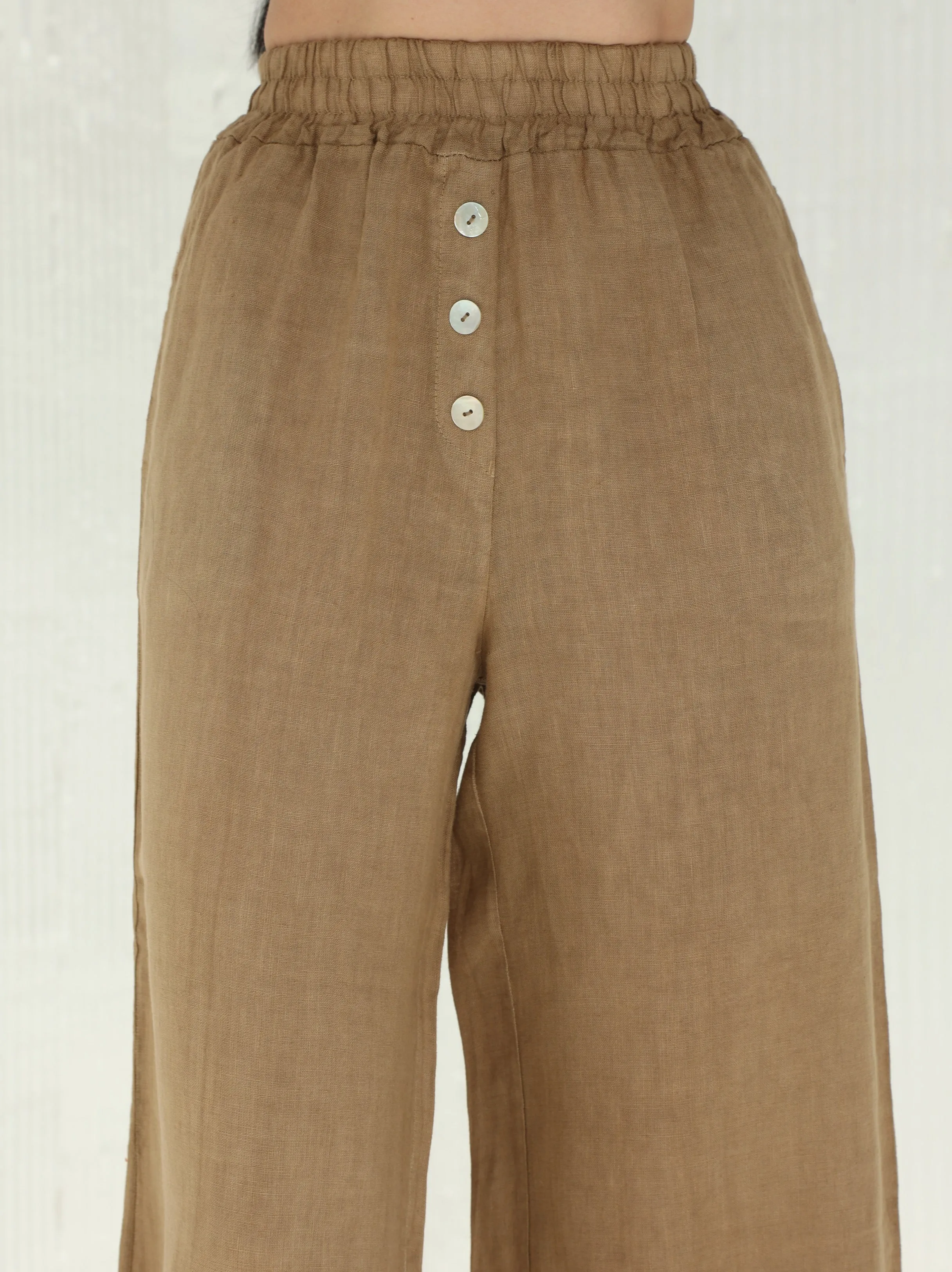 Fia Pure Linen Elasticated Waist Wide-leg Pants