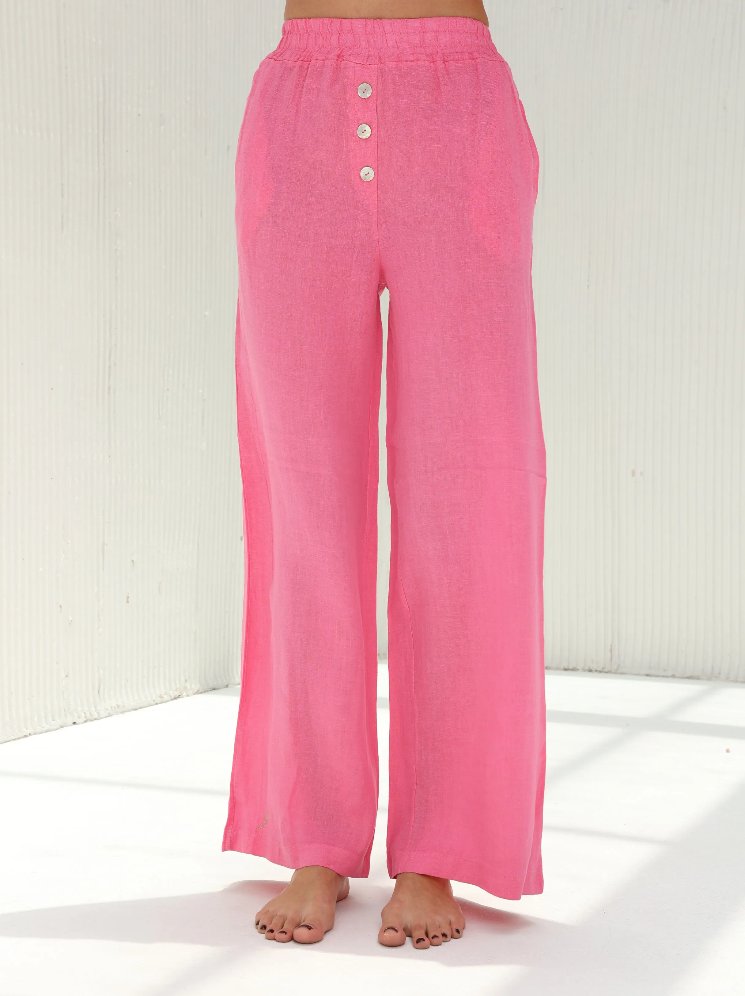 Fia Pure Linen Elasticated Waist Wide-leg Pants