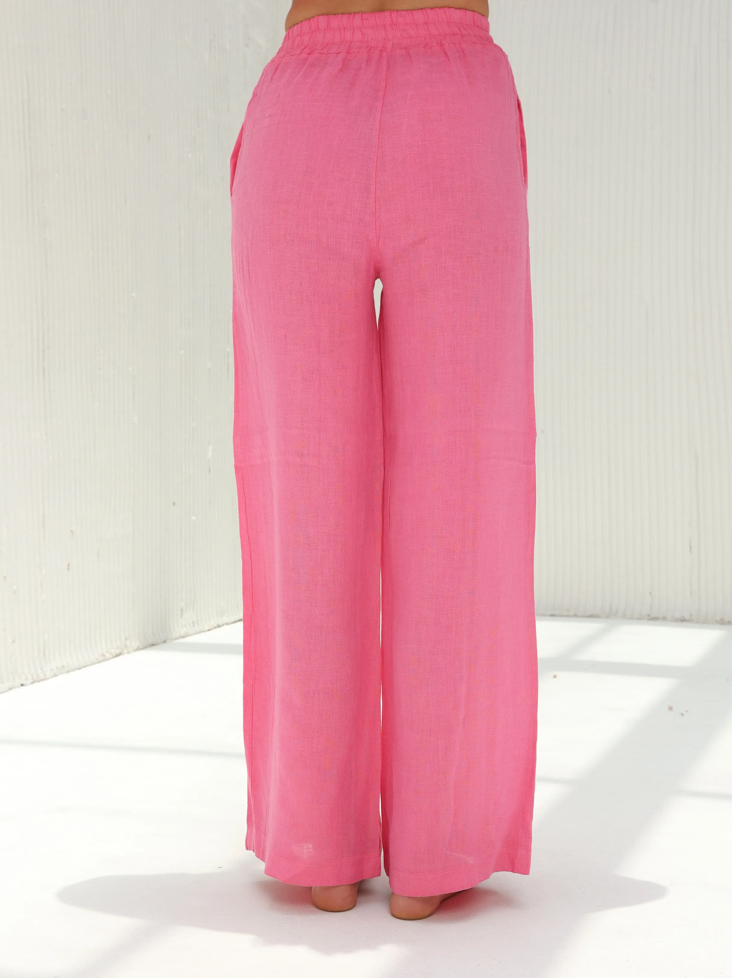 Fia Pure Linen Elasticated Waist Wide-leg Pants