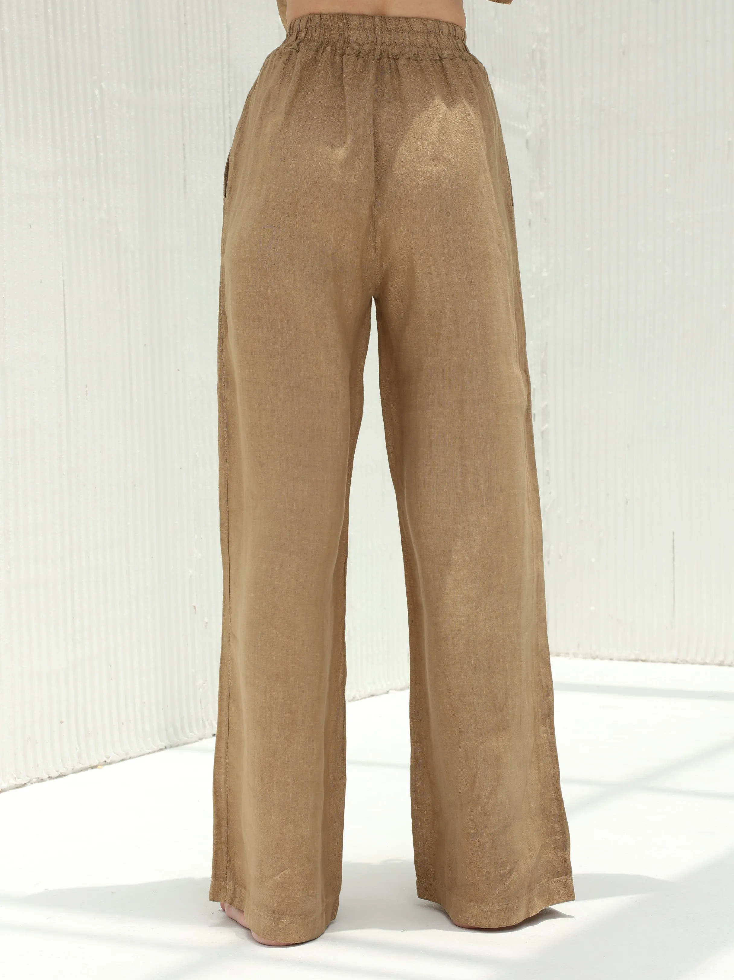 Fia Pure Linen Elasticated Waist Wide-leg Pants