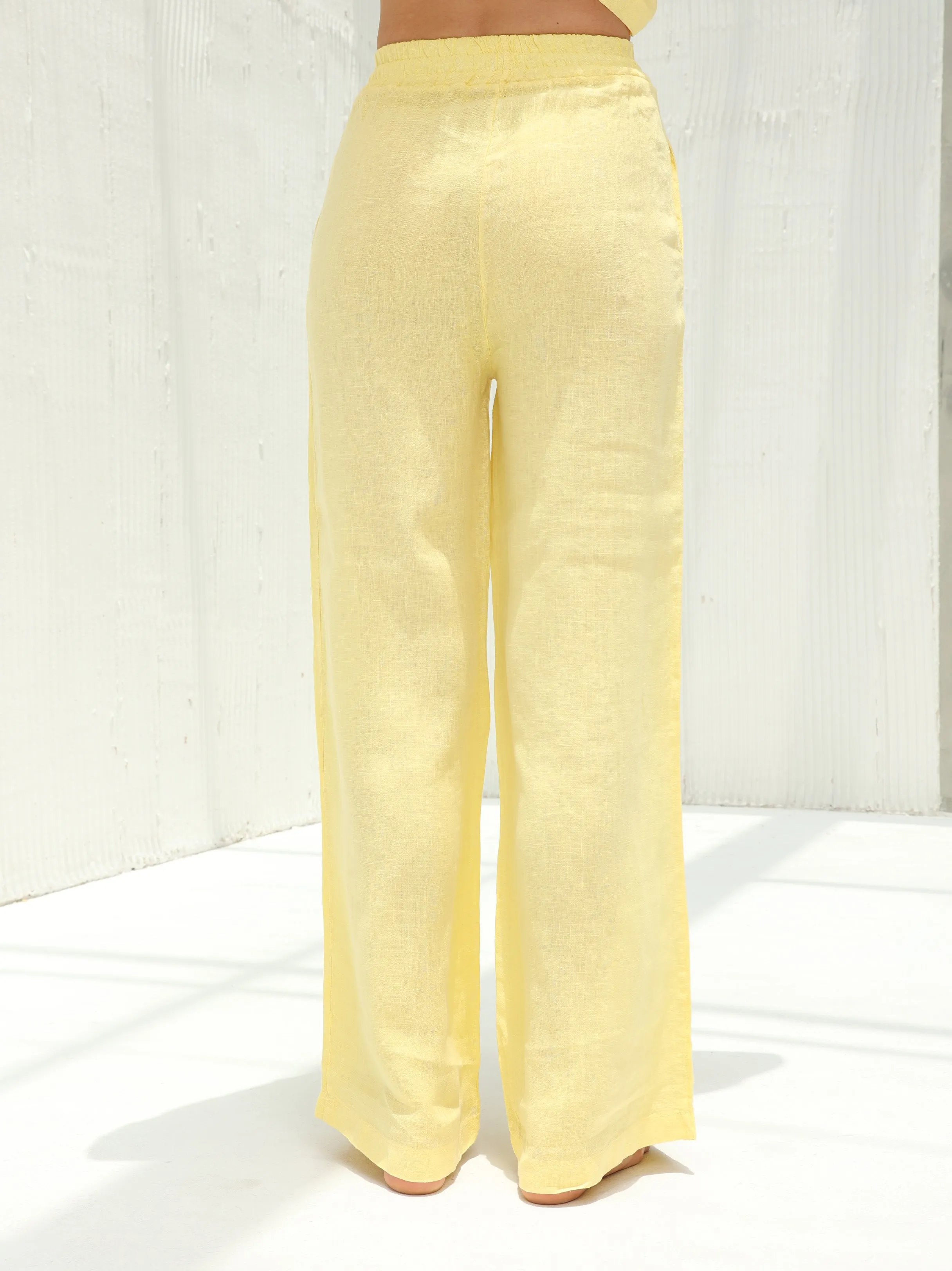 Fia Pure Linen Elasticated Waist Wide-leg Pants