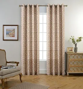 Floral Embroidery Semi Sheers Curtain Faux Linen Grommet Window Curtains for Office 52 x 95 Inch 2 Panels, Taupe