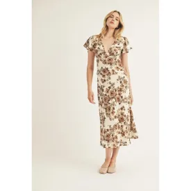 Florals on Florals Midi Dress Brown White