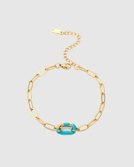 Gold Oval link with Aqua Enamel Clasp Bracelet Gold/Aqua