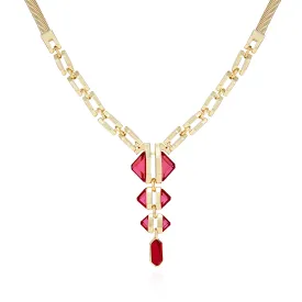 Goldtone Red Stone Pendant Statement Necklace