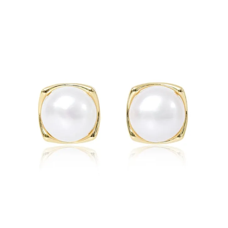 Gratia cultured freshwater pearl golden square stud earrings