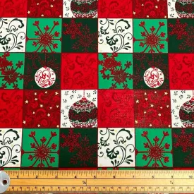 Green, Red & White Squares Cotton Fabric