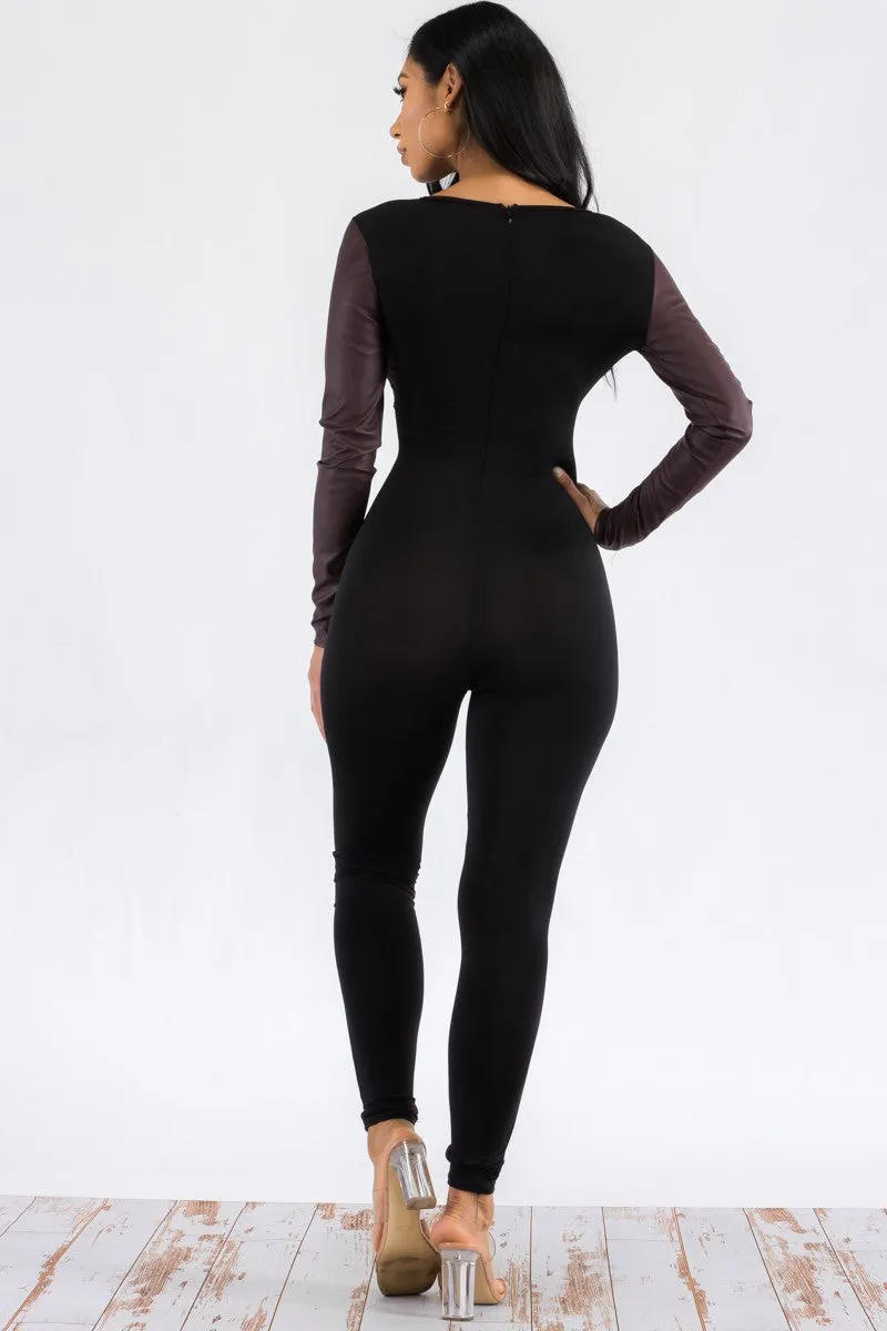 HH658R-FL - LONG SLEEVE BODYCON CATSUIT