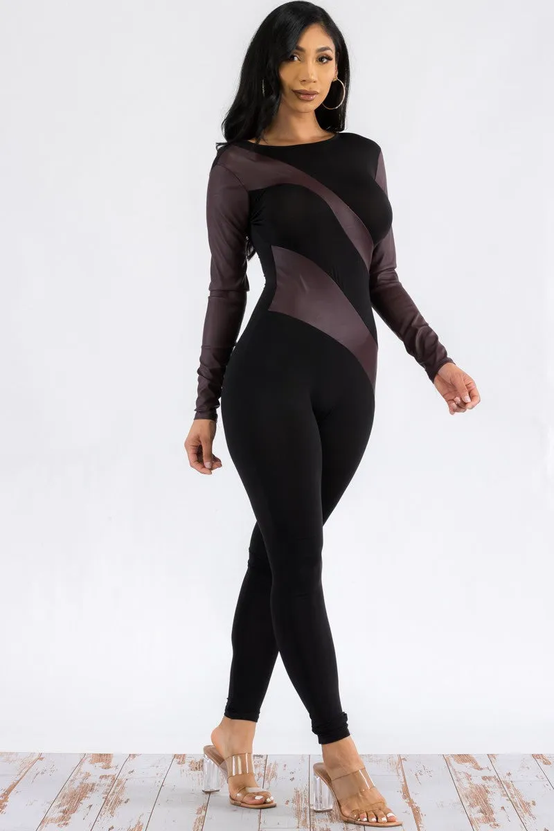 HH658R-FL - LONG SLEEVE BODYCON CATSUIT