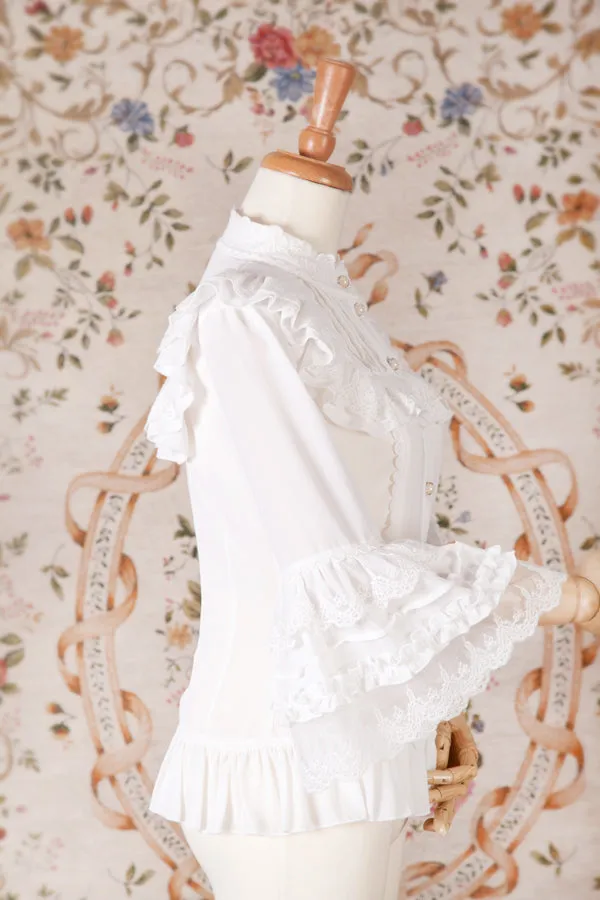 High Laced Collar Long Sleeve Blouse