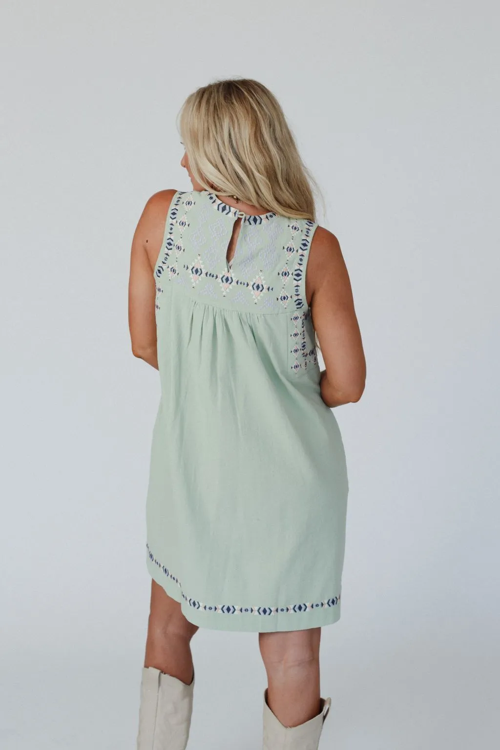 Honey Heart Embroidered Dress - Sage