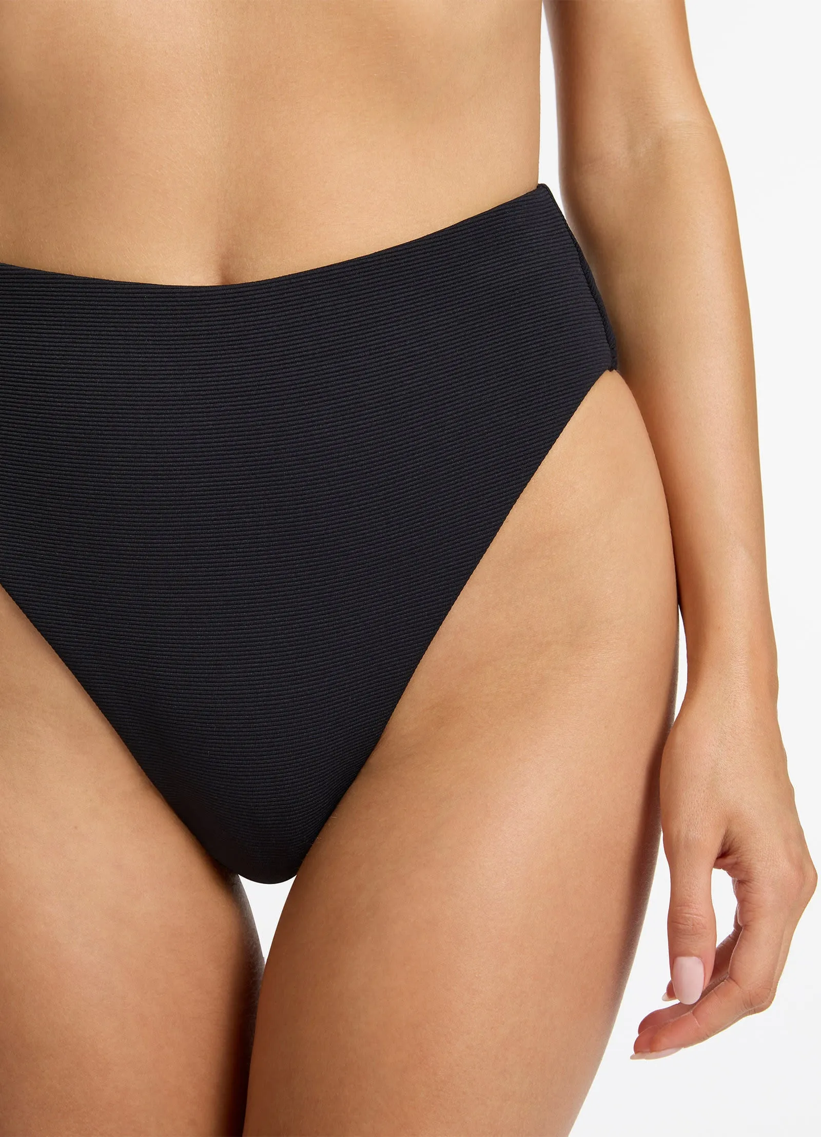 Isla Rib High Leg Bikini Bottom - Black