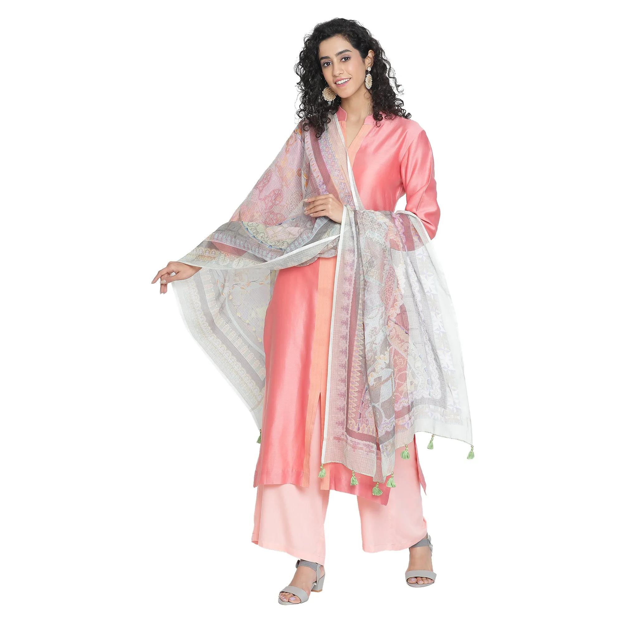 Kinjal: Azure Mix Tint Abstract Printed Cotton Silk Dupatta