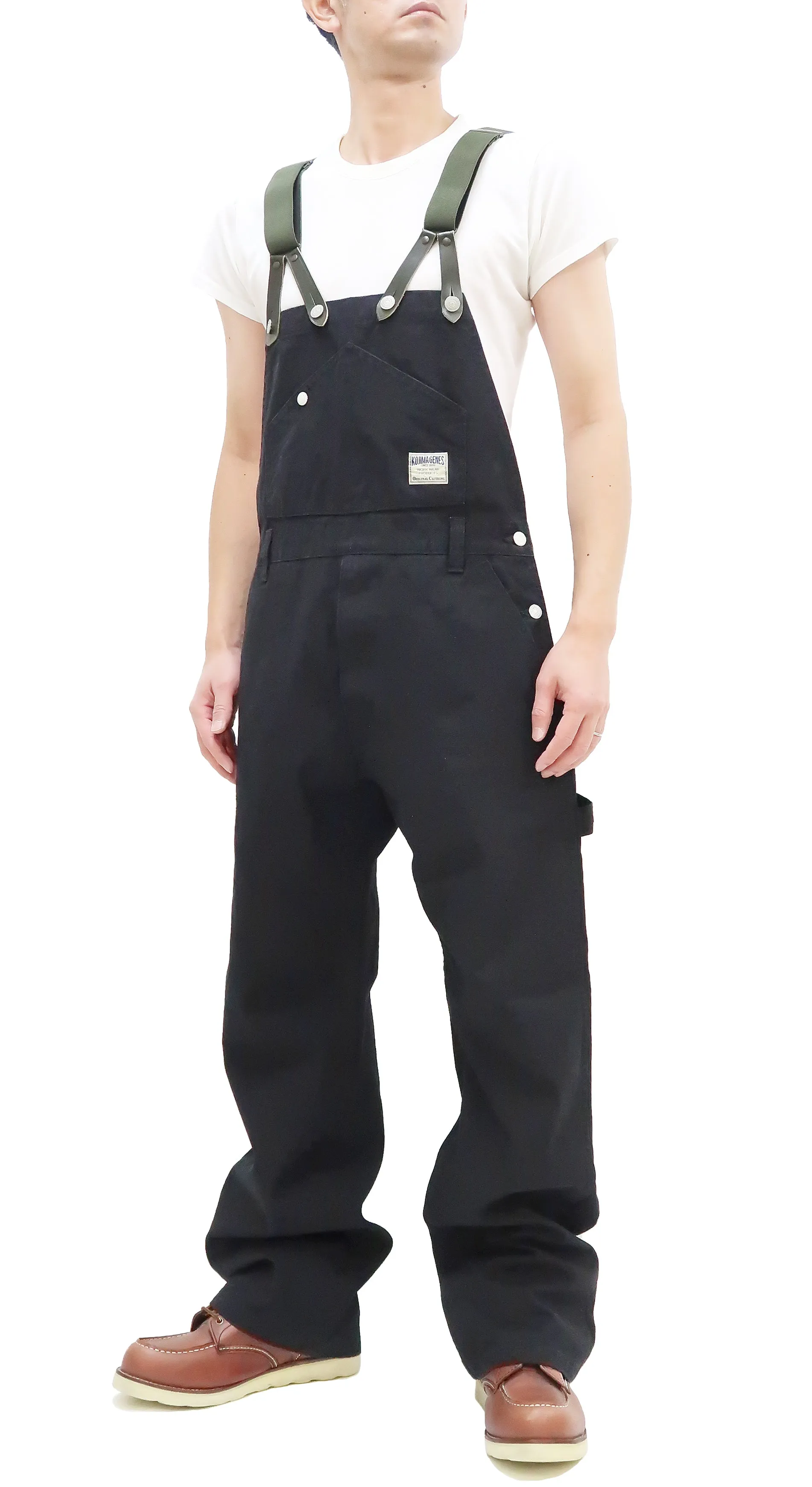 Kojima Genes Overalls Men's Casual Duck Bib Overall with Suspender Straps Low-Back RNB-1335F rnb1335f Black Duck Canvas