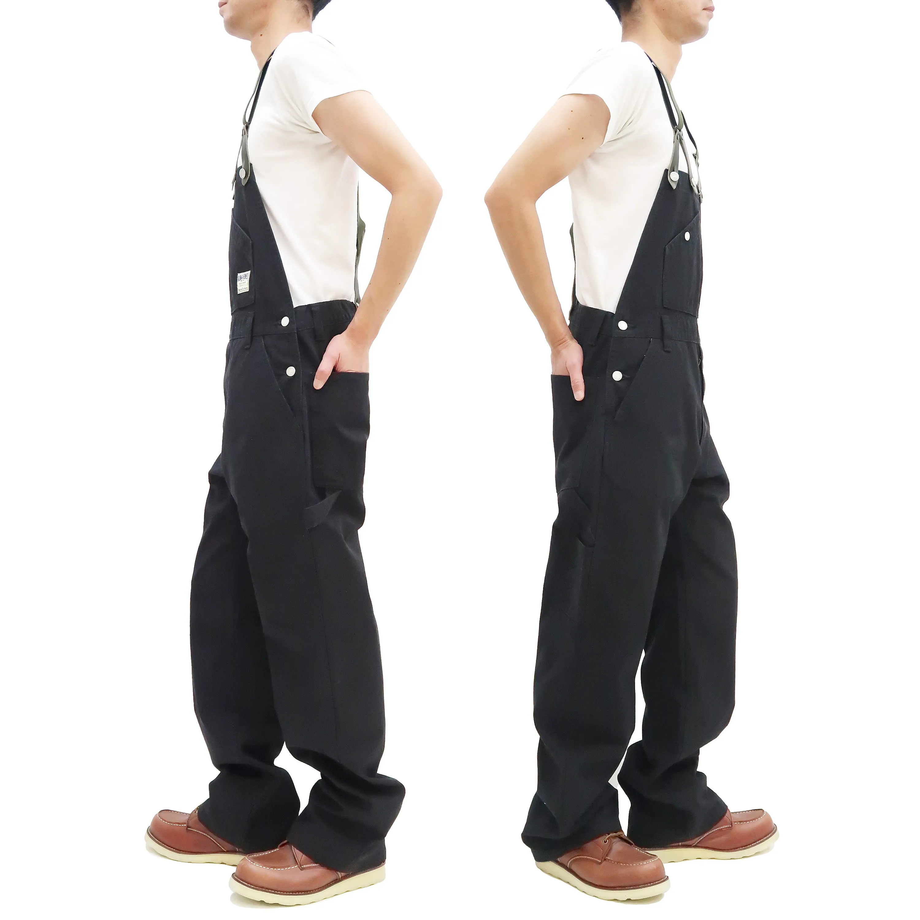 Kojima Genes Overalls Men's Casual Duck Bib Overall with Suspender Straps Low-Back RNB-1335F rnb1335f Black Duck Canvas