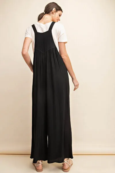 Kori America Sleeveless Ruched Wide Leg Overalls