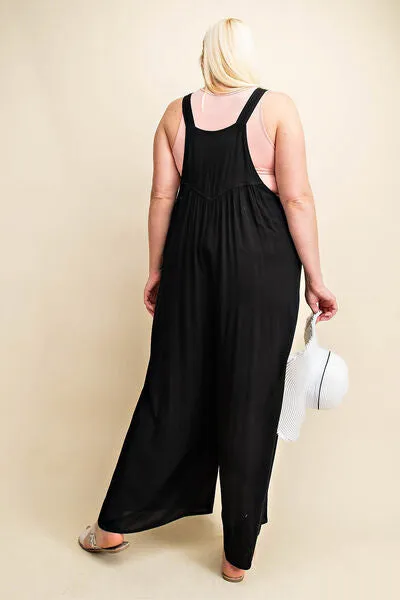 Kori America Sleeveless Ruched Wide Leg Overalls