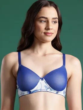 Leading Lady Women's Printed Lightly Padded Women T-Shirt Bra Blue BRA-4071-1