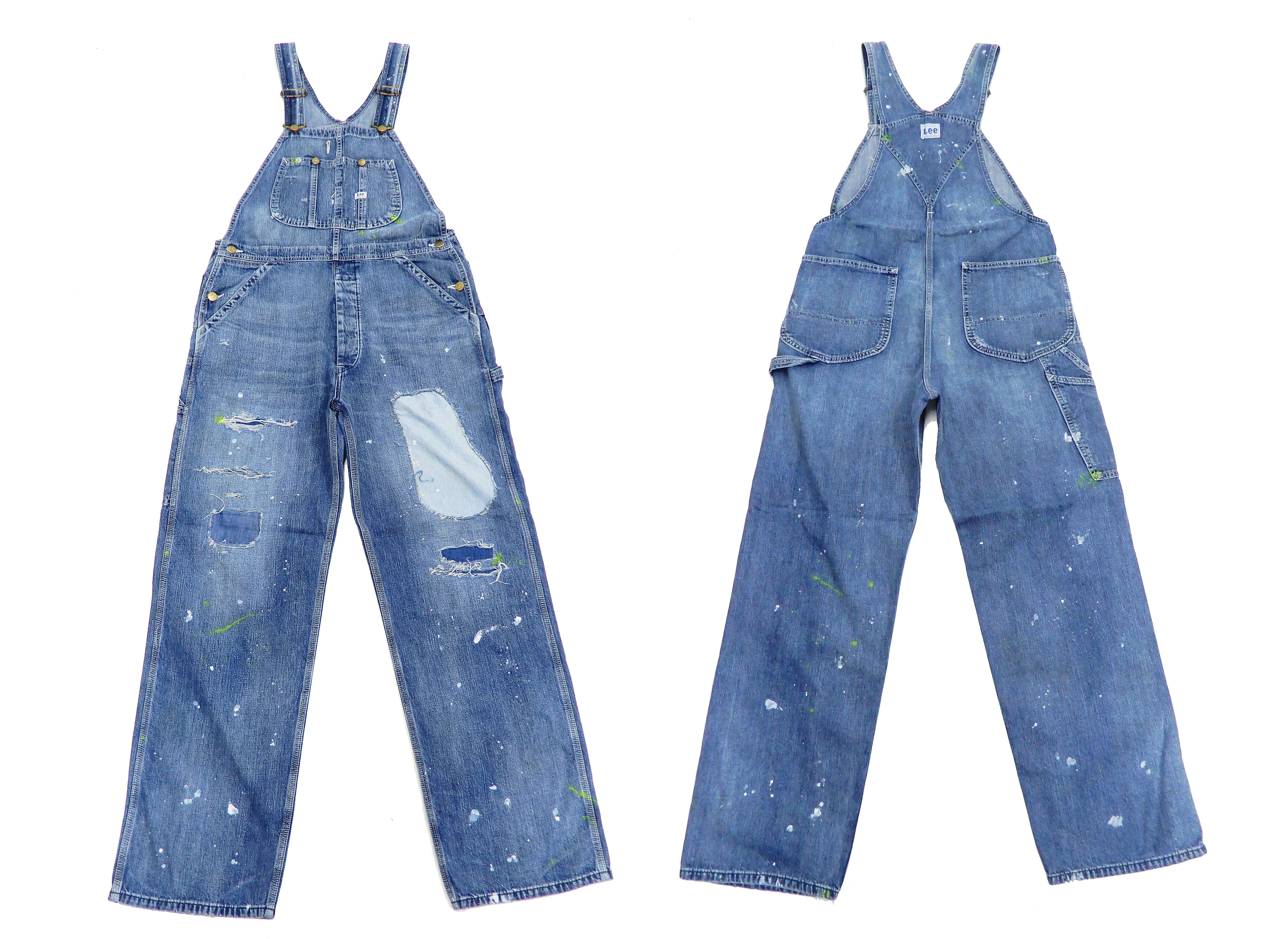 Lee Overalls Men's Ripped Patched Painted Distressed Denim Bib Overall LM7254 LM7254-399