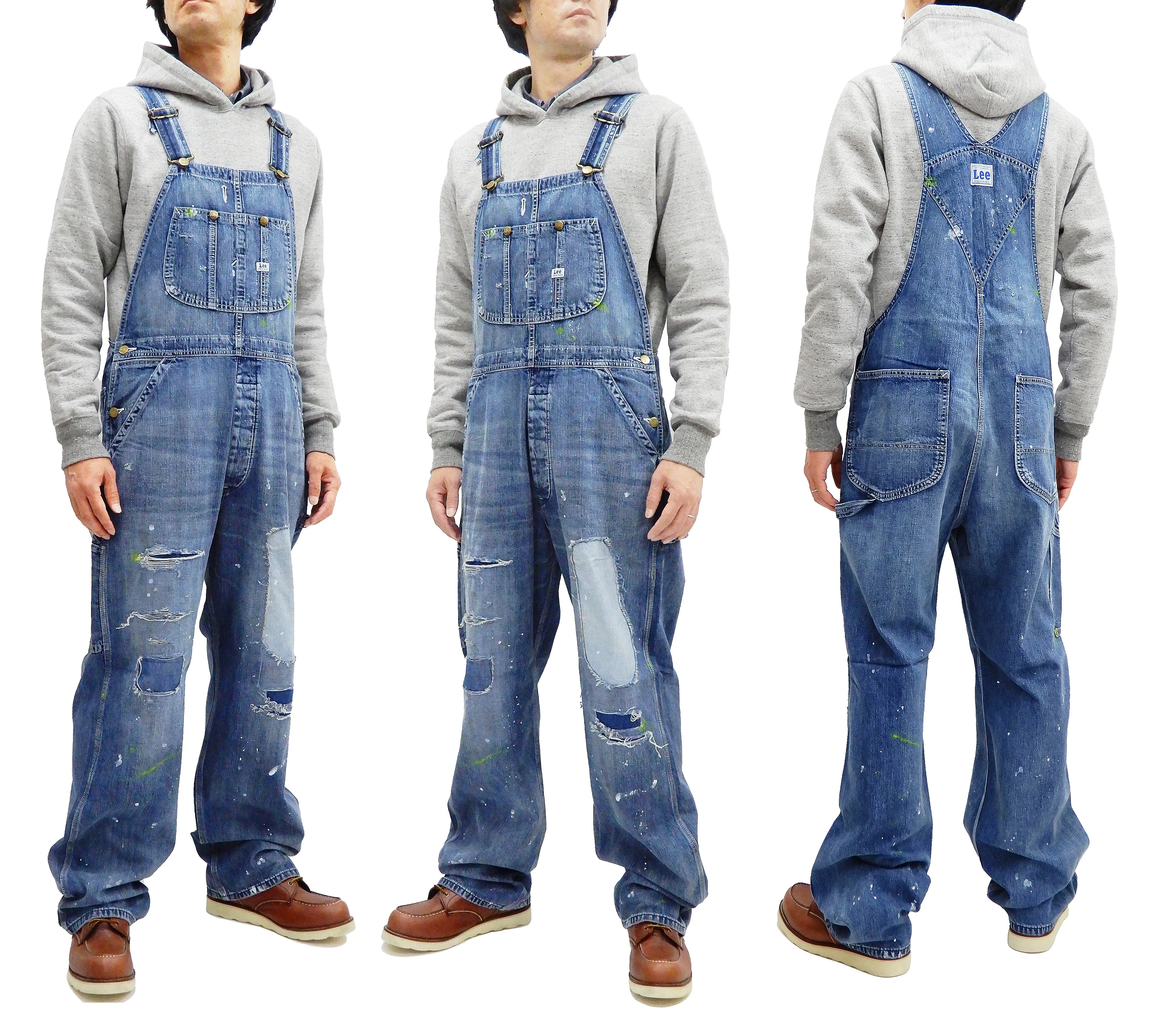 Lee Overalls Men's Ripped Patched Painted Distressed Denim Bib Overall LM7254 LM7254-399