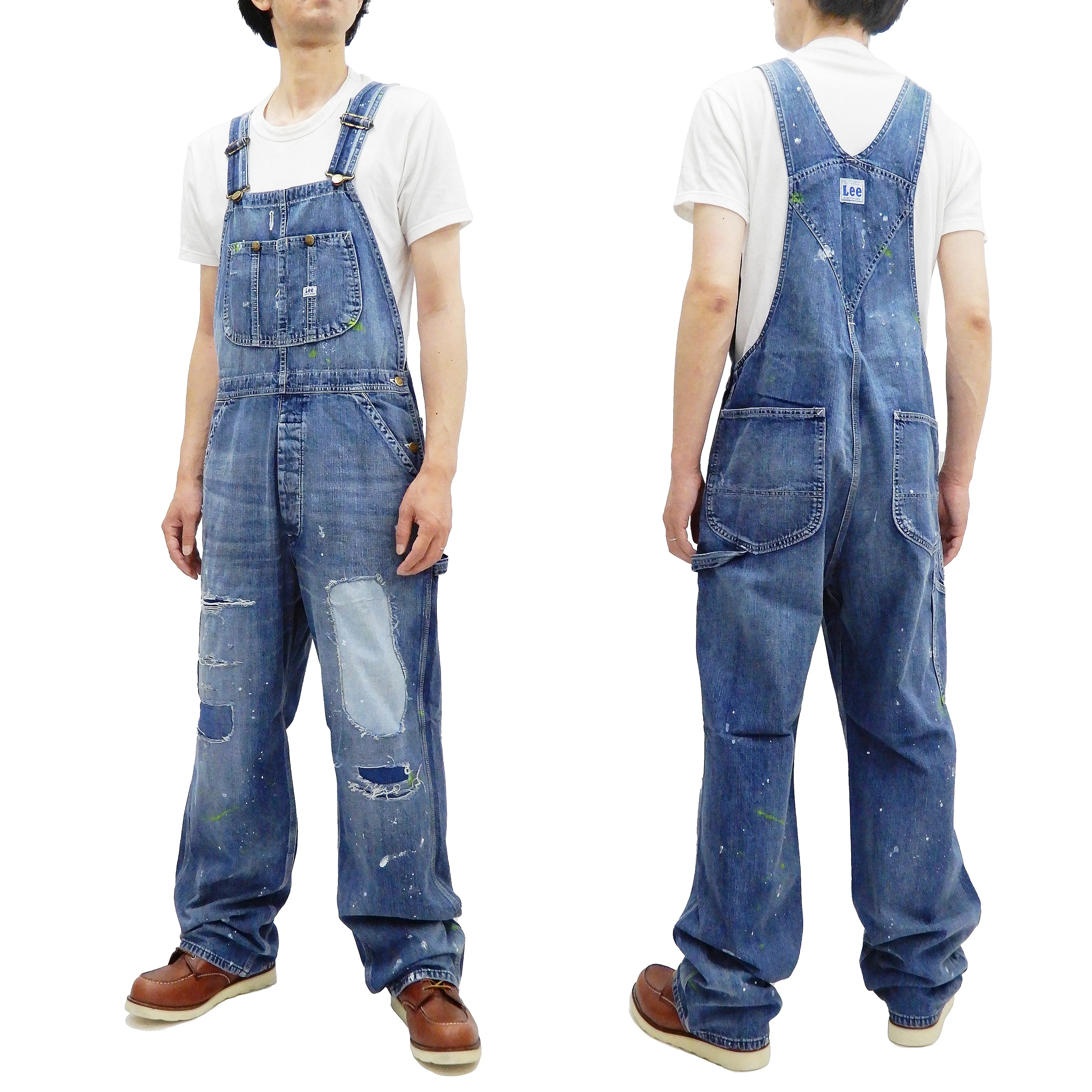 Lee Overalls Men's Ripped Patched Painted Distressed Denim Bib Overall LM7254 LM7254-399