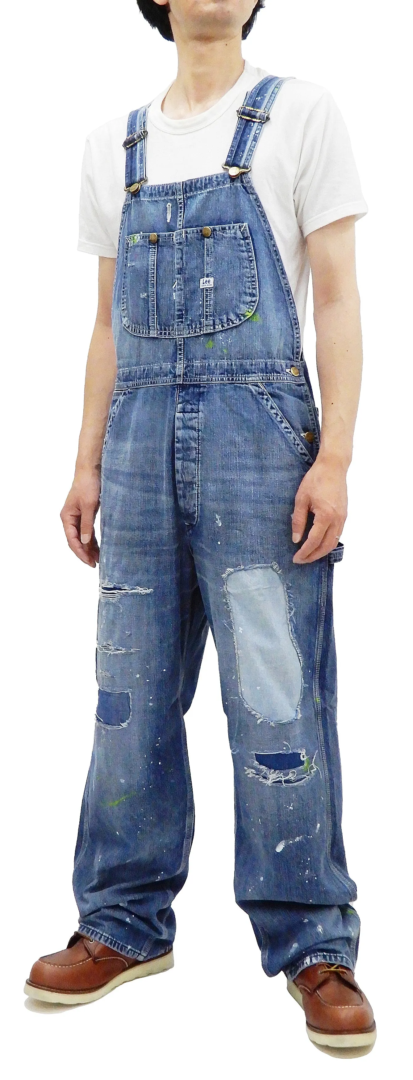 Lee Overalls Men's Ripped Patched Painted Distressed Denim Bib Overall LM7254 LM7254-399