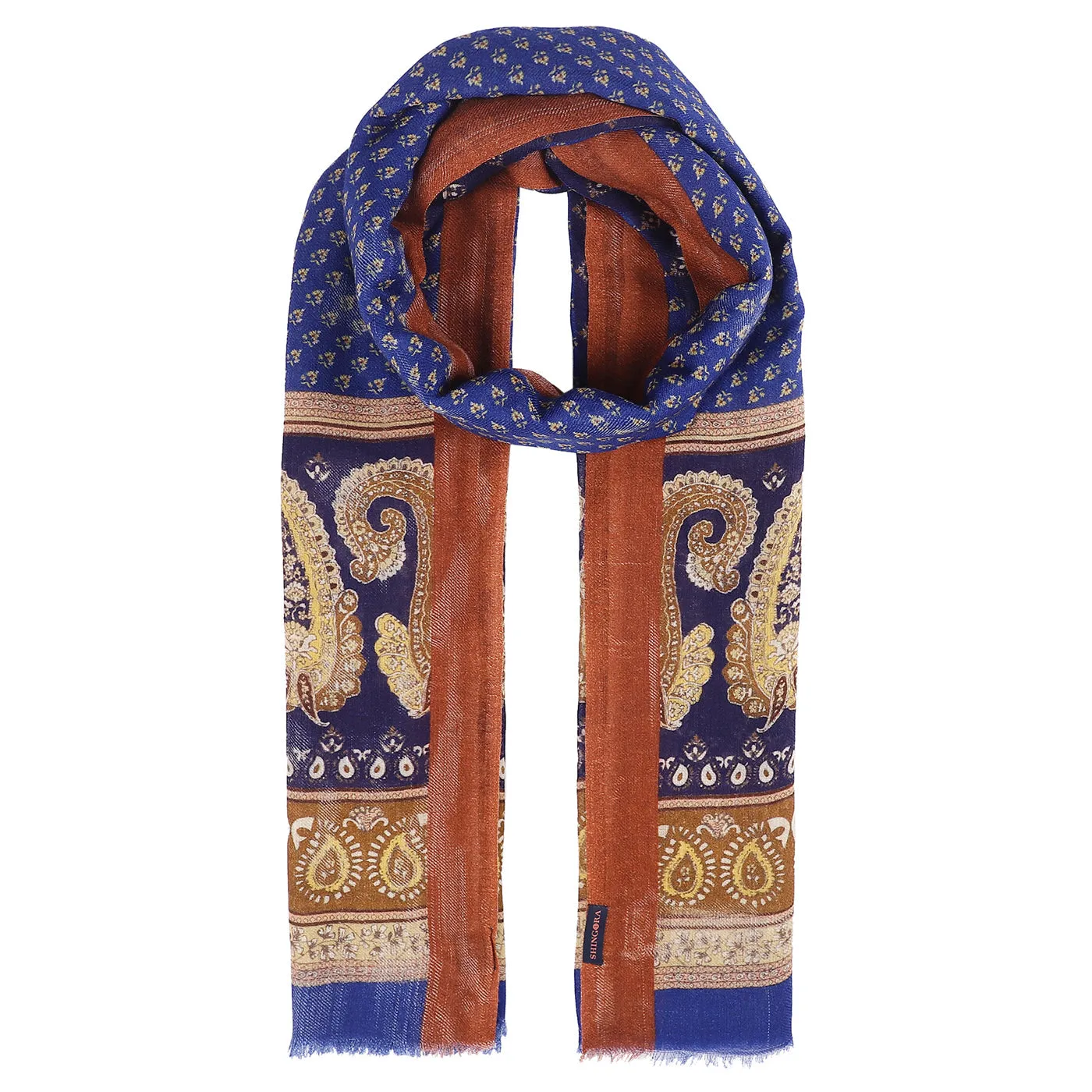 Line Paisley Pure Woolen Blue Printed Shawl