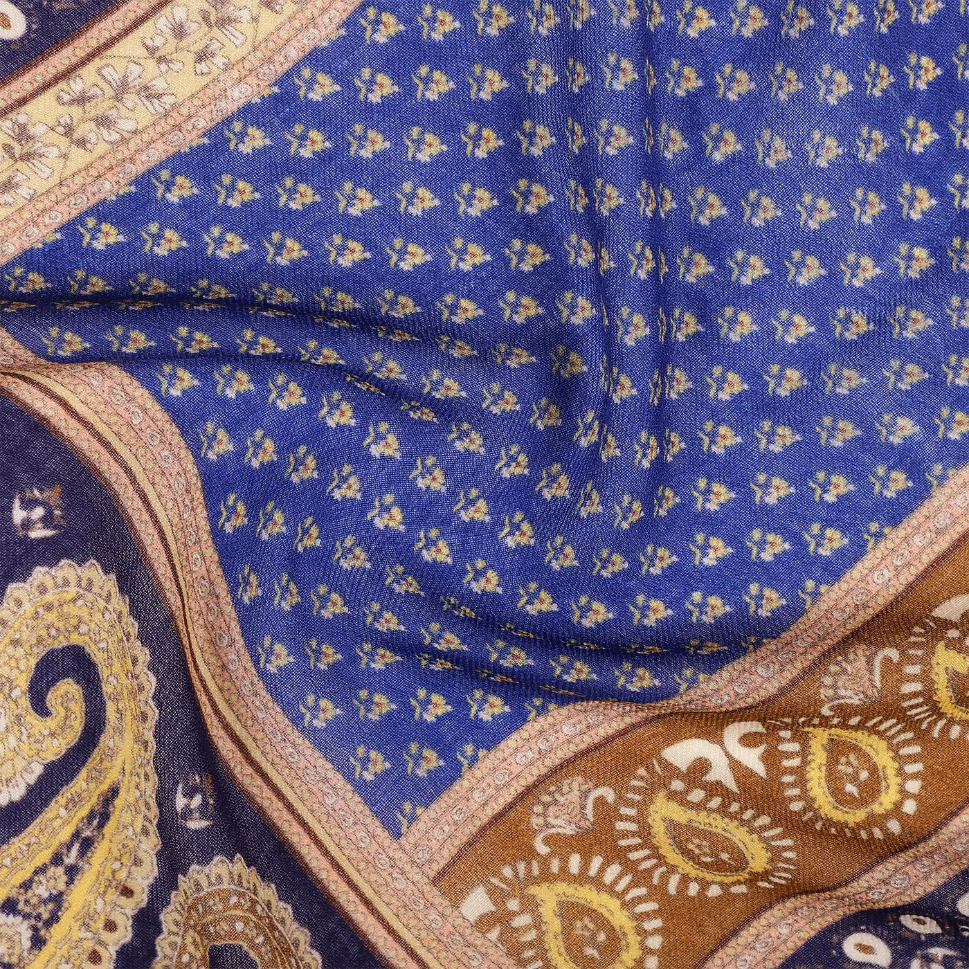 Line Paisley Pure Woolen Blue Printed Shawl